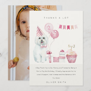 Carte De Remerciements Joli chiot rose pour anniversaire de tout âge Phot