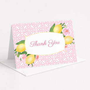 Carte De Remerciements Joli citrons roses Floral Girl Baby shower