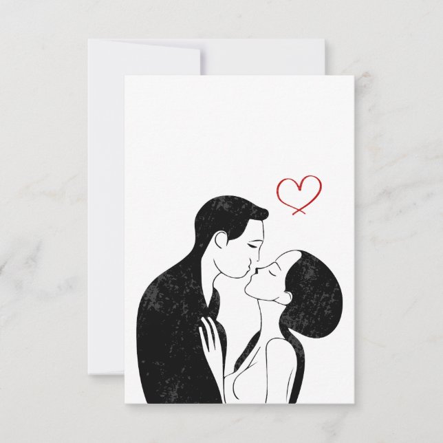 Carte De Remerciements Joli Couple Amoureux Baiser Romantique Doodle Coeu (Devant)