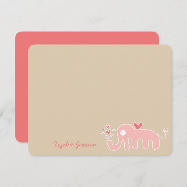 Carte De Remerciements Joli dessin rose éléphant amour Baby shower fille (Devant / Derrière)