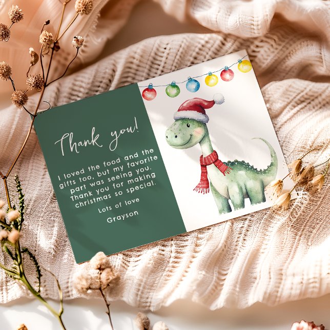 Carte De Remerciements Joli dinosaure de Noël (Créateur téléchargé)