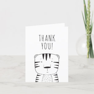 Carte De Remerciements Joli Fauve Premier Anniversaire Tigre Noir Blanc