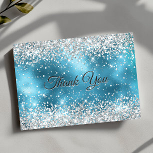 Carte De Remerciements Joli faux brillant argent turquoise