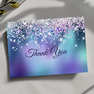 Carte De Remerciements Joli faux paillettes turquoise violet