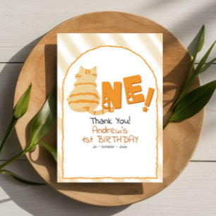 Carte De Remerciements Joli Gros Chat Orange Rayé 1er Anniversaire