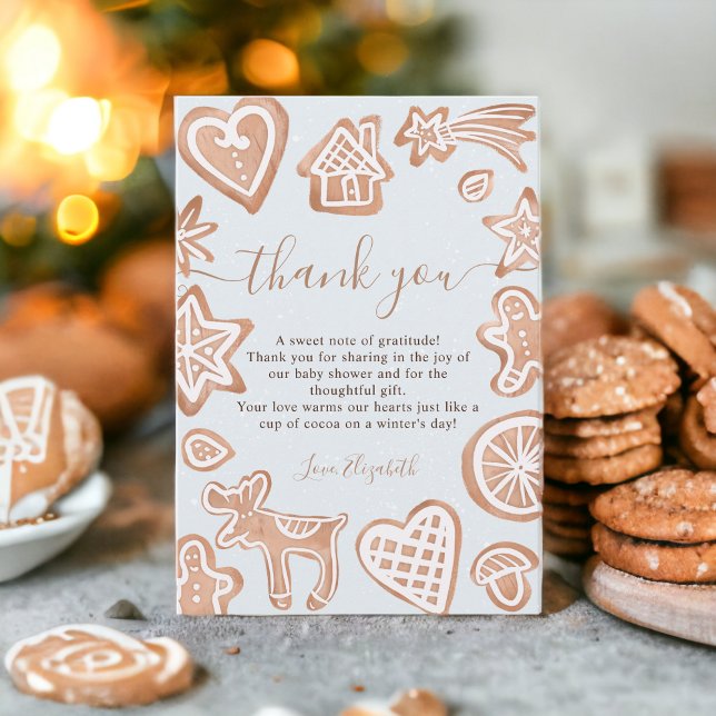 Carte De Remerciements Joli hiver Noël petit baby shower biscuit (Cute winter Christmas little cookie baby shower Thank You Card)