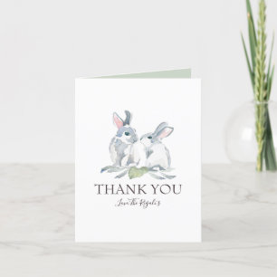 Carte De Remerciements Joli lapin d'aquarelle peint et Feuilles verts