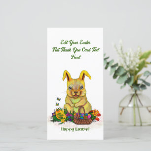 Carte De Remerciements Joli lapin de Pâques avec oeufs et fleurs