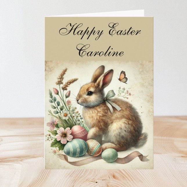 Carte De Remerciements Joli lapin lapin lapin lièvre de Pâques Floral (Créateur téléchargé)