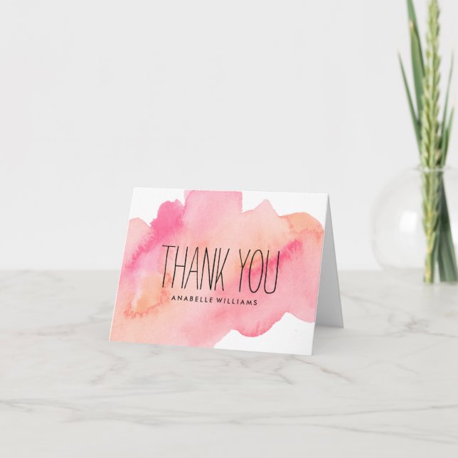 Carte De Remerciements Joli lavage rose et orange aquarelle (Devant)