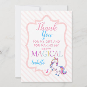 Carte De Remerciements Joli Licorne Magique Rose