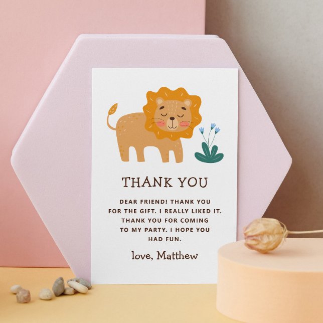 Carte De Remerciements Joli Lion | Safari Faune Enfant Anniversaire (Créateur téléchargé)
