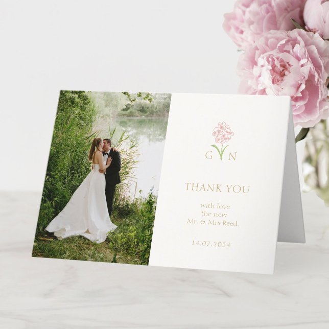 Carte De Remerciements Joli Mariage de Monogramme Floral Couple (Créateur téléchargé)