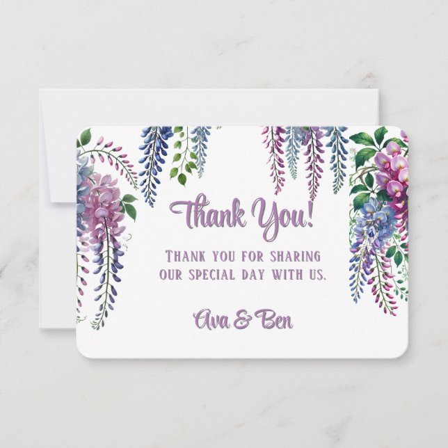 Carte De Remerciements Joli Mariage de Wisteria violet et rose (Devant)