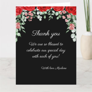 Carte De Remerciements Joli Mariage Floral Noir Et Rouge