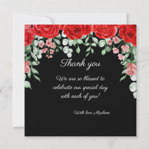 Carte De Remerciements Joli Mariage Floral Noir Et Rouge