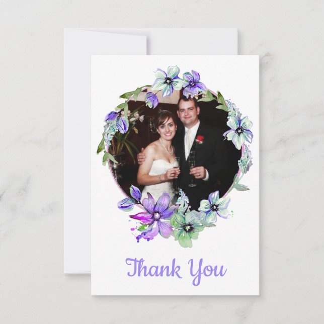 Carte De Remerciements Joli Mariage monogramme de couronne fleurie (Devant)