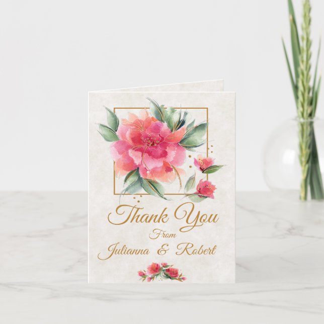 Carte De Remerciements Joli mariage Rose à budget jardin (Devant)