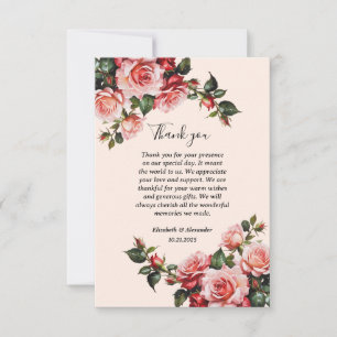 Carte De Remerciements Joli mariage rose et rouge roses