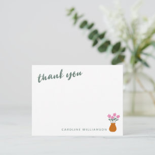 Carte De Remerciements Joli Monogramme de Nom Personnalisé Floral Minimal