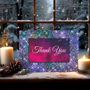 Carte De Remerciements Joli monogramme fantaisiste iridescent bleu violet