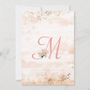 Carte De Remerciements Joli Monogramme rose Mariage de script Floral