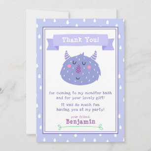 Carte De Remerciements Joli Monstre Violet Anniversaire Enfant Monster
