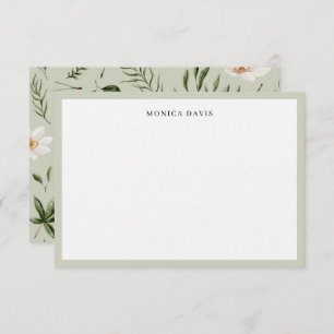 Carte De Remerciements Joli Motif botanique vert floral or blanc