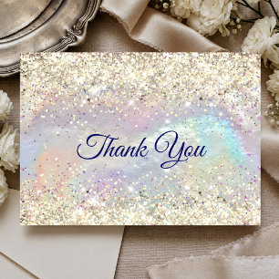 Carte De Remerciements Joli Noël iridescent paillettes dorées fausses