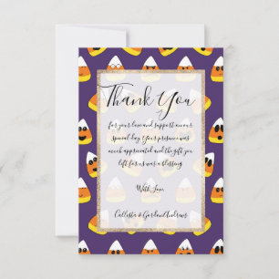 Carte De Remerciements Joli orange violet Halloween Emoji Candy Corn