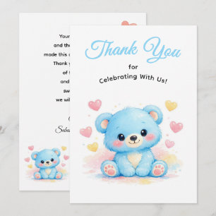 Carte De Remerciements Joli ours en rose pour l'anniversaire d'un garçon