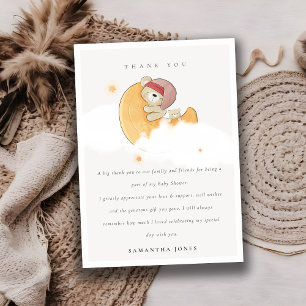 Carte De Remerciements Joli Ours Rose Sleepy Sur Lune Fille Baby shower