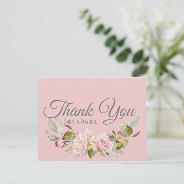 Carte De Remerciements Joli Pale Violet Rose Mariage Roses (Debout devant)