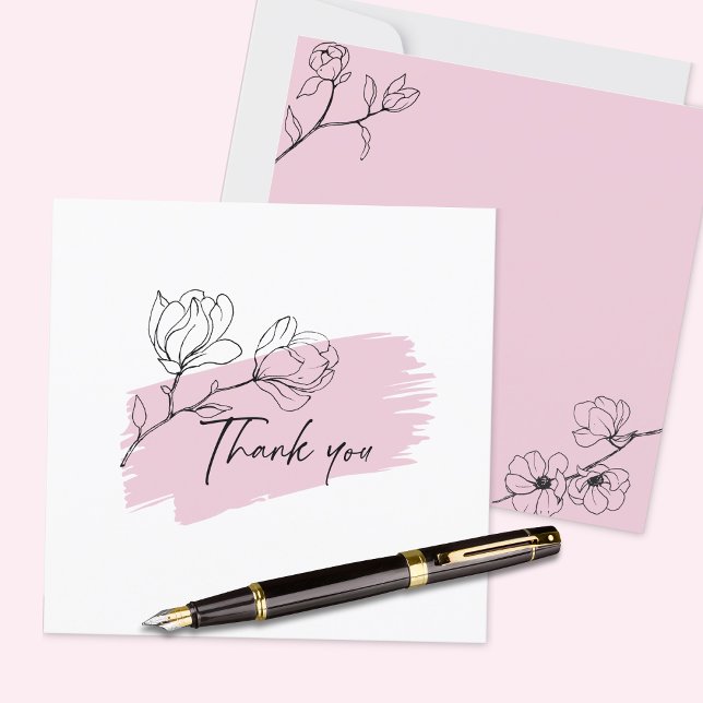 Carte De Remerciements Joli Pastel Rose Magnolia Appartement (This elegant thank you with its feminine touch is available in several styles and sizes. )