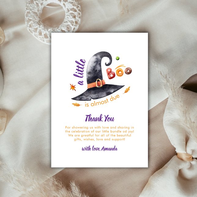 Carte De Remerciements Joli petit Boo sorcier Casquette Baby shower d'aut (Cute Fun Little Boo Witch Hat Fall Baby Shower Thank You Card)