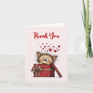 Carte De Remerciements Joli petit chaton de dessin animé dans une boîte a
