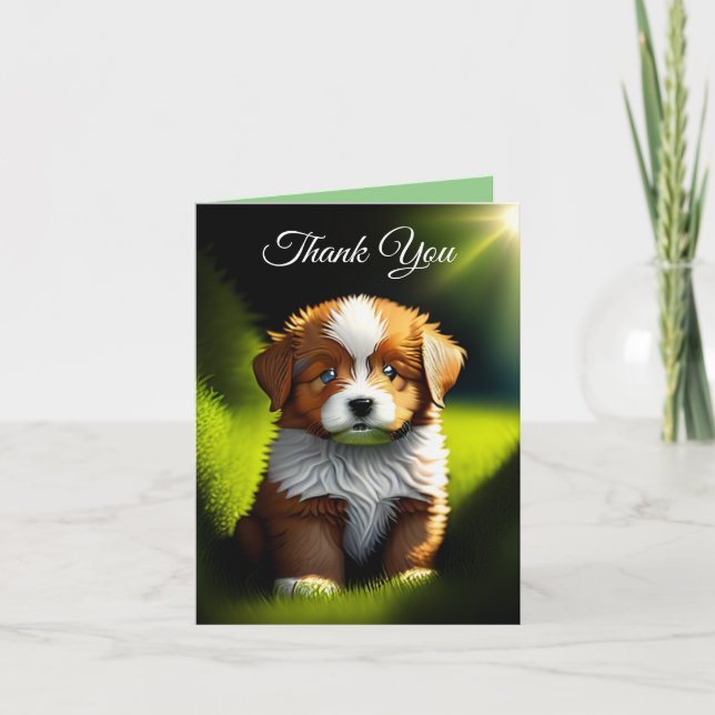 Carte De Remerciements Joli petit chiot Brown et blanc (Devant)