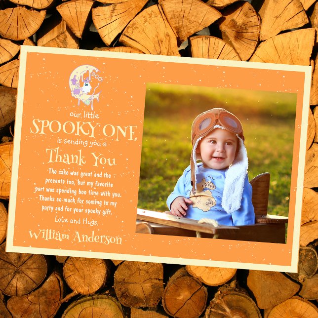 Carte De Remerciements Joli petit fantôme Boo Lune Halloween 1er annivers (Créateur téléchargé)
