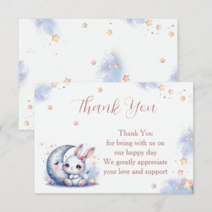 Carte De Remerciements Joli petit lapin blanc et lune argentée croissante