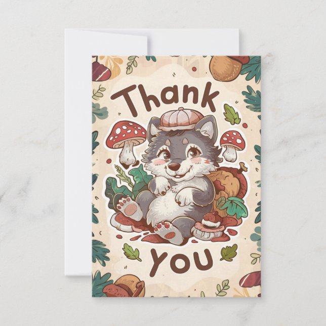 Carte De Remerciements Joli Petit Loup (Devant)