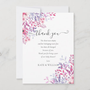 Carte De Remerciements Joli poème de remerciement de baby shower floral