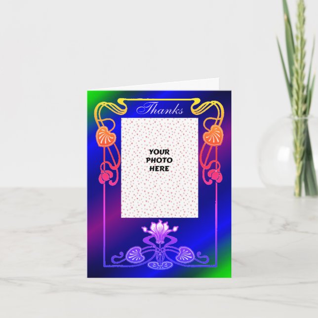 Carte De Remerciements Joli Rainbow Floral Frame Mariage Photo (Devant)