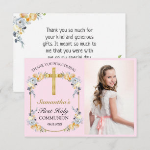 Carte De Remerciements Joli Remerciement de Première Communion Fleurie Ro