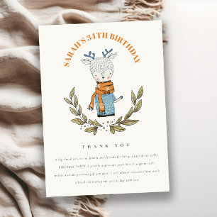 Carte De Remerciements Joli Rinder doux hiver n'importe quel âge Annivers