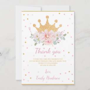 Carte De Remerciements Joli rose Floral Royal Crown Princesse Anniversair