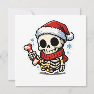 Carte De Remerciements Joli squelette de Noël tenant un bonbon canne Kawa
