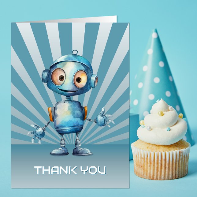 Carte De Remerciements Joli thème de robot pour une fête d'anniversaire M (Créateur téléchargé)