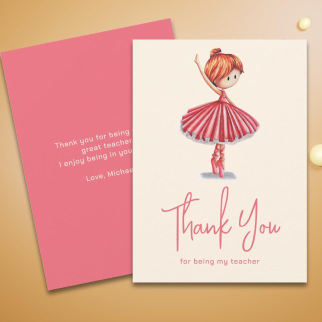 Carte De Remerciements Joli tutu rose professeur de danse de ballet  (Créateur téléchargé)