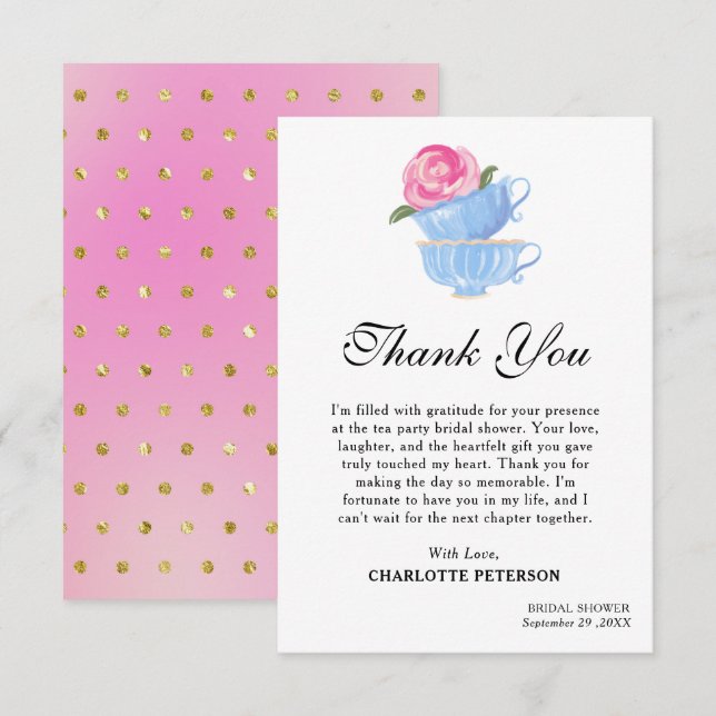 Carte De Remerciements Jolie Baby Shower à l'aquarelle autour du thé pour (Devant / Derrière)