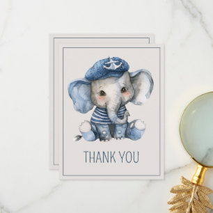 Carte De Remerciements Jolie Baby Shower éléphant Marin Bleu